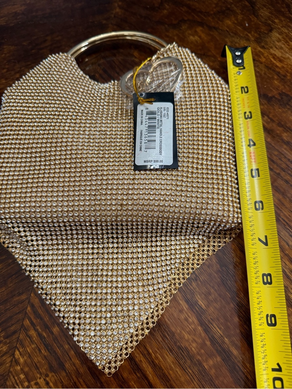 NWT BeBe Alabama Metal Handle Crossbody Purse In Gold W/Rhinestone Embellishment - Picture 8 of 8